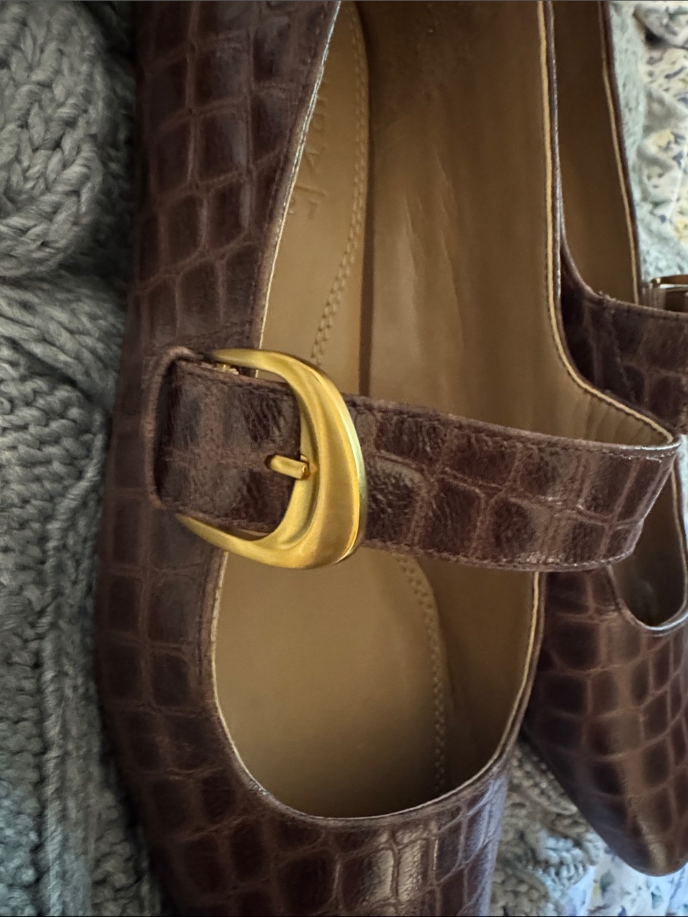 Naturalizer Brown Croc-Embossed Mary Jane Flats-like new - Picture 9 of 9